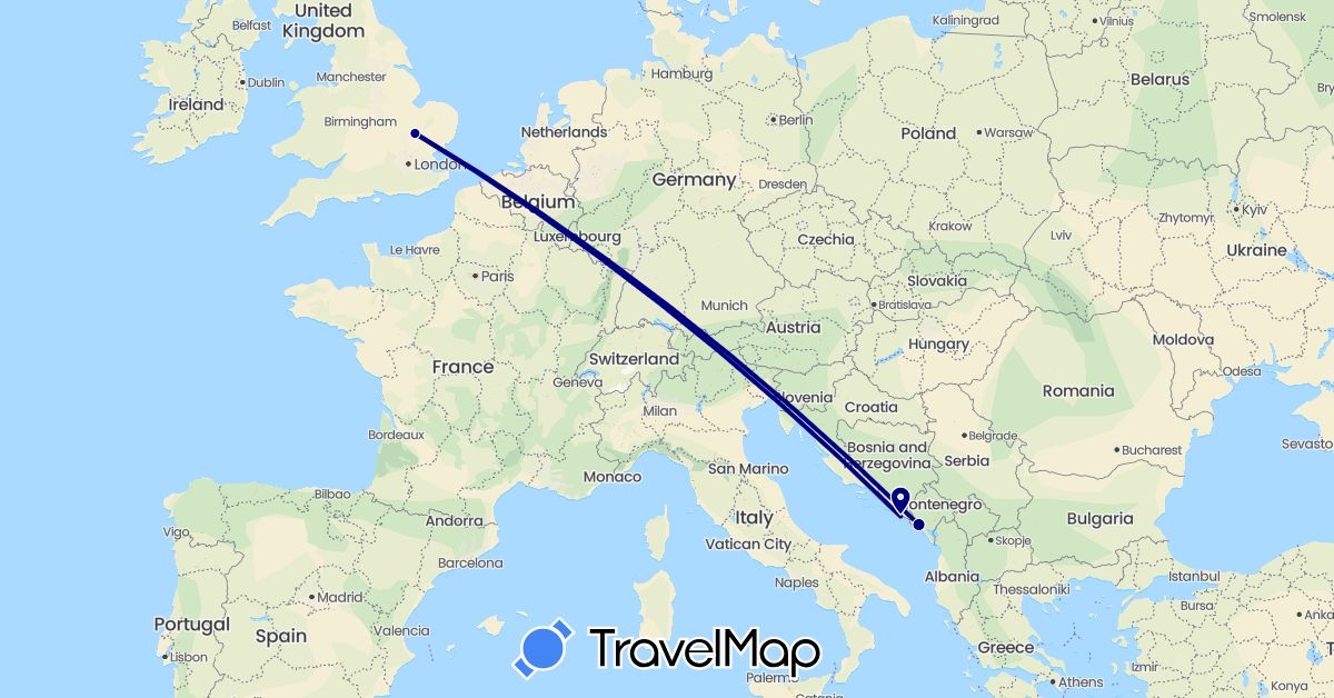 TravelMap itinerary: driving in United Kingdom, Croatia, Montenegro (Europe)